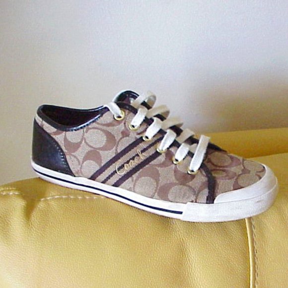 Coach Shoes - Coach Polly Signature Logo Tan Canvas Sneaker shoes size 8